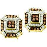 0.48 Carat (ctw) 10k Yellow Gold Round Champagne & White Diamond Ladies Fine Earrings