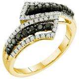 0.53 Carat (ctw) 14k Yellow Gold Round Black & White Diamond Ladies Right Hand Band