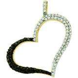 0.34 Carat (ctw) 10k Yellow Gold Round Black & White Diamond Ladies Heart Pendant