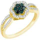 0.32 Carat (ctw) 10k Yellow Gold Black & White Diamond Ladies Flower Engagement Ring