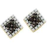 0.25 Carat (ctw) 10k Yellow Gold Black & White Diamond Ladies Square Shape Earrings