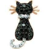 0.33 Carat (ctw) 10k Rose Gold Round Black & White Diamond Ladies Cat Pendant