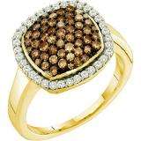 0.95 Carat (ctw) 10k Yellow Gold Round Brown & White Diamond Ladies Right Hand Fashion Ring
