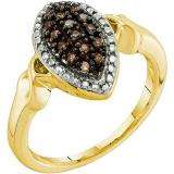 0.15 Carat (ctw) 10k Yellow Gold Round Champagne Diamond Ladies Cocktail Right Hand Ring