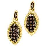 0.30 Carat (ctw) 10k Yellow Gold Round Brown Diamond Ladies Drop Earrings