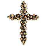 0.50 Carat (ctw) 10k Yellow Gold Round Brown Diamond Ladies Cross Pendant