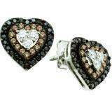 0.50 Carat (ctw) 14k White Gold Round White Brown & Black Diamond Ladies Heart Earrings