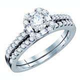 0.75 Carat (ctw) 14k White Gold Round & Baguette Cut Diamond Ladies Bridal Engagement Ring Matching Band Set 3/4 CT