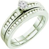 0.47 Carat (ctw) 10k White Gold Round White Diamond Ladies Bridal Engagement Ring Set With Matching Band