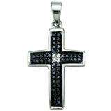 0.15 Carat (ctw) Sterling Silver Black & White Diamond Ladies Cross Charm Pendant