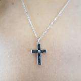 0.15 Carat (ctw) Sterling Silver Black & White Diamond Ladies Cross Charm Pendant