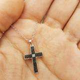 0.15 Carat (ctw) Sterling Silver Black & White Diamond Ladies Cross Charm Pendant