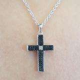 0.15 Carat (ctw) Sterling Silver Black & White Diamond Ladies Cross Charm Pendant