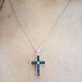 0.15 Carat (ctw) Sterling Silver Black & White Diamond Ladies Cross Charm Pendant