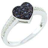 0.34 Carat (ctw) 10k White Gold Round Black & White Diamond Ladies Promise Heart Engagement Ring