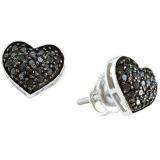 0.41 Carat (ctw) 10k White Gold Black Diamond Ladies Heart Shape Stud Earrings