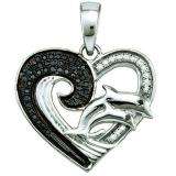 0.17 Carat (ctw) Sterling Silver Black & White Diamond Ladies Heart Pendant