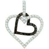 0.51 Carat (ctw) 10k White Gold Round Black & White Diamond Ladies Double Heart Pendant