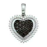 0.32 Carat (ctw) 10k White Gold Black & White Diamond Ladies Heart Pendant