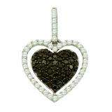 0.79 Carat (ctw) 10k White Gold Round Black & White Diamond Ladies Heart Pendant
