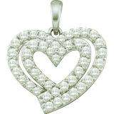 0.67 Carat (ctw) 10K White Gold Round White Diamond Ladies Double Heart Pendant