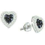 0.33 Carat (ctw) 10k White Gold Black & White Diamond Ladies Heart Shaped Stud Earrings