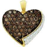 0.85 Carat (ctw) 10k Yellow Gold Brown & White Diamond Ladies Heart Pendant