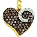 0.75 Carat (ctw) 10k Yellow Gold Brown & White Diamond Ladies Heart Pendant