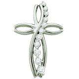 0.27 Carat (ctw) 10k White Gold Round Diamond Ladies Journey & Cross Pendant