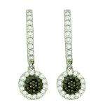 0.49 Carat (ctw) 10k White Gold Round Black & White Diamond Ladies Dangling Drop Earrings