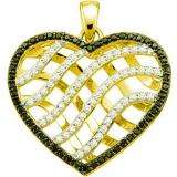 1.02 Carat (ctw) 10k Yellow Gold Round Black & White Diamond Ladies Heart Pendant
