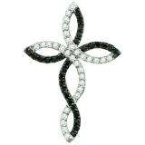 0.32 Carat (ctw) 10k White Gold Black & White Diamond Ladies Cross Pendant