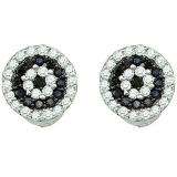 0.26 Carat (ctw) 10k White Gold Round Black & White Diamond Ladies Cluster Stud Earrings