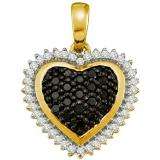 0.32 Carat (ctw) 10k Yellow Gold Black & White Diamond Ladies Heart Pendant