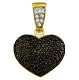 0.55 Carat (ctw) 10k Yellow Gold Black & White Diamond Ladies Heart Pendant