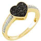 0.34 Carat (ctw) 10k Yellow Gold Round Black & White Diamond Ladies Promise Heart Engagement Ring