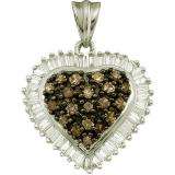 1.00 Carat (ctw) 10k White Gold Round & Baguette Cut Brown & White Diamond Ladies Heart Pendant