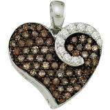 0.75 Carat (ctw) 10k White Gold Brown & White Diamond Ladies Heart Pendant