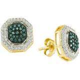 0.40 Carat (ctw) 10k Yellow Gold Round Blue & White Diamond Ladies Fine Earrings