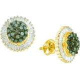 1.00 Carat (ctw) 10k Yellow Gold Round & Baguette Cut Blue & White Diamond Ladies Fashion Earrings