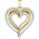 0.40 Carat (ctw) 10K Yellow Gold Brilliant Round White Diamond Ladies Heart Pendant