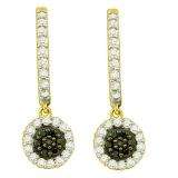 0.49 Carat (ctw) 10k Yellow Gold Round Black & White Diamond Ladies Dangling Drop Earrings
