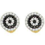 0.26 Carat (ctw) 10k Yellow Gold Round Black & White Diamond Ladies Cluster Stud Earrings
