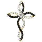 0.32 Carat (ctw) 10k Yellow Gold Black & White Diamond Ladies Cross Pendant