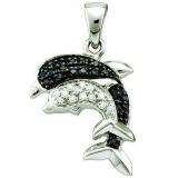 0.11 Carat (ctw) 10k White Gold White & Black Diamond Ladies Double Dolphin Pendant