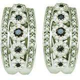 0.75 Carat (ctw) 10k White Gold Round White & Black Diamond Ladies Fashion Hoop Earrings