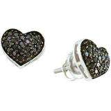 0.41 Carat (ctw) 14k White Gold Black Diamond Ladies Heart Shaped Stud Earrings