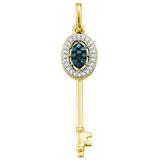 0.10 Carat (ctw) 10k Yellow Gold Blue & White Diamond Ladies Key Pendant
