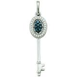 0.10 Carat (ctw) 10k White Gold Blue & White Diamond Ladies Key Pendant