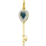 0.10 Carat (ctw) 10k Yellow Gold Blue & White Diamond Ladies Key Pendant